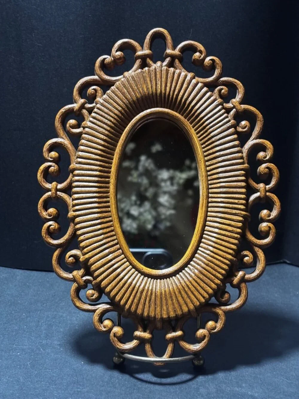 Vintage 70s Dart Industries Homco Oval Mirror Scrolled Resin Frame Farmhouse